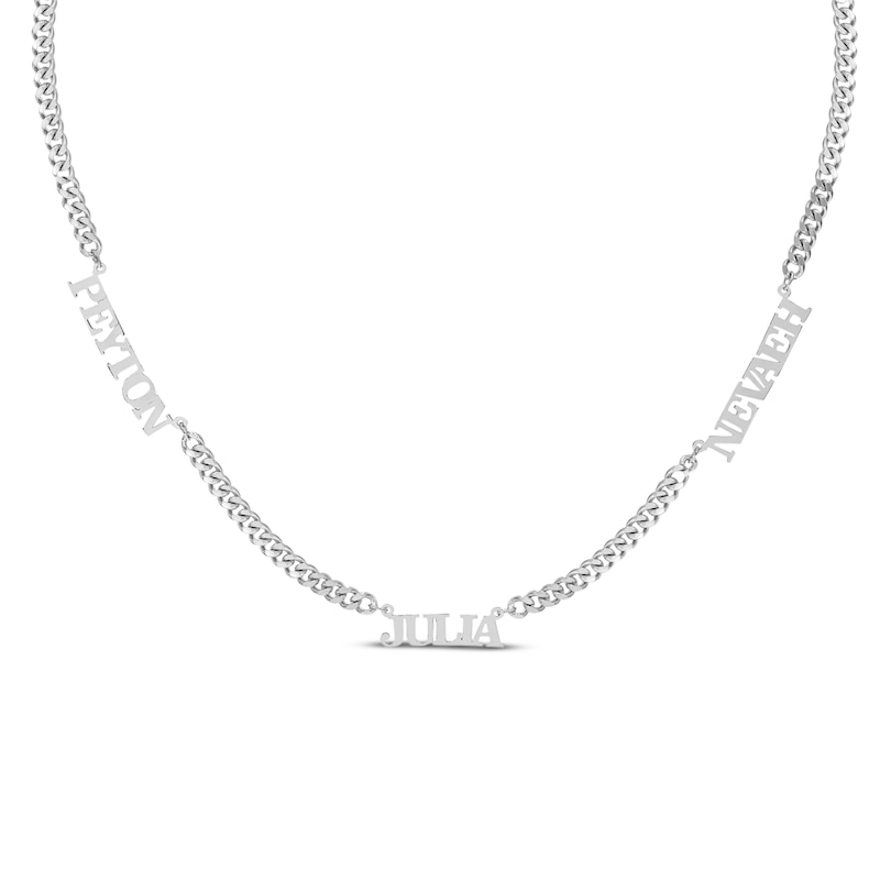 Main Image 1 of Three-Name Curb Chain Necklace Sterling Silver 18&quot;