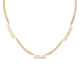 Three-Name Curb Chain Necklace 14K Yellow Gold 18&quot;