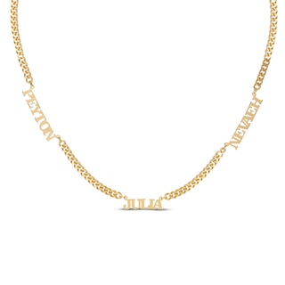 Three-Name Curb Chain Necklace 14K Yellow Gold 18"