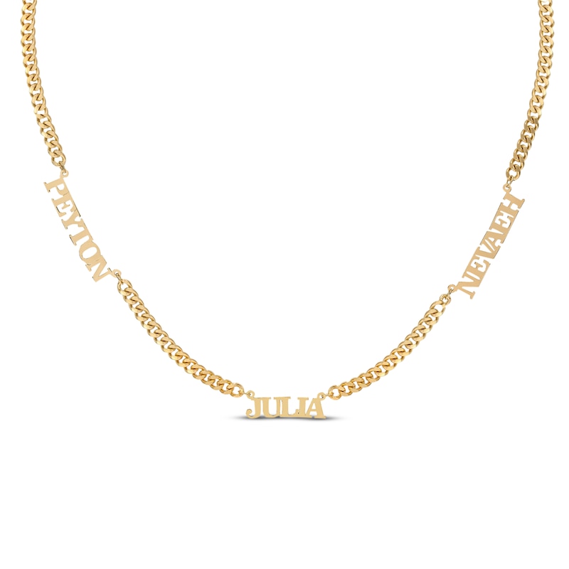 Main Image 1 of Three-Name Curb Chain Necklace 14K Yellow Gold 18&quot;
