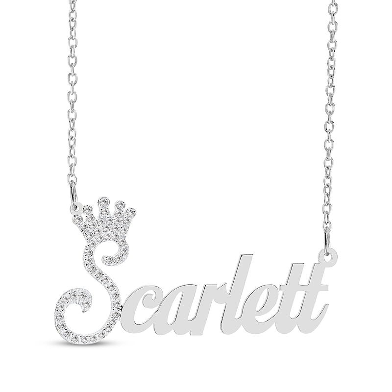 Main Image 1 of Diamond Crown Name Necklace 1/2 ct tw Sterling Silver 18&quot;