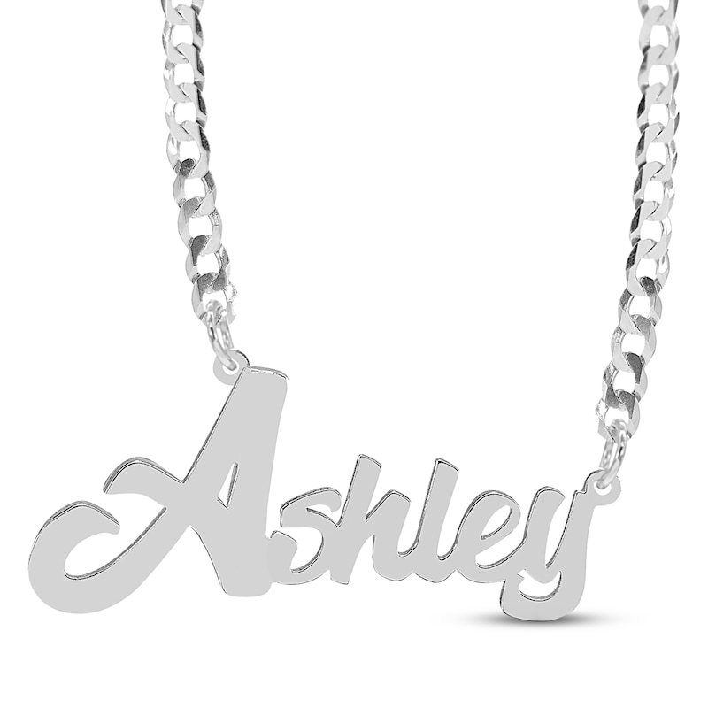 Main Image 1 of Script Name Curb Chain Necklace Sterling Silver 18&quot;