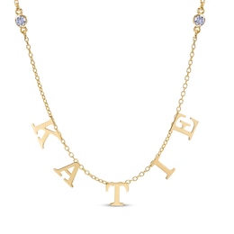 Diamond Station Name Necklace 1/8 ct tw 10K Yellow Gold 18&quot;