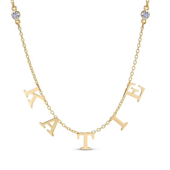 Diamond Station Name Necklace 1/8 ct tw 14K Yellow Gold 18"