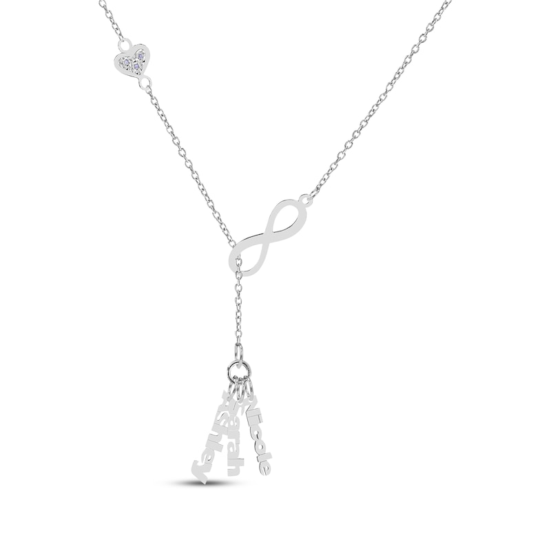 Main Image 1 of Diamond Accent Three-Name Tassel Infinity Lariat Necklace Sterling Silver 18&quot;
