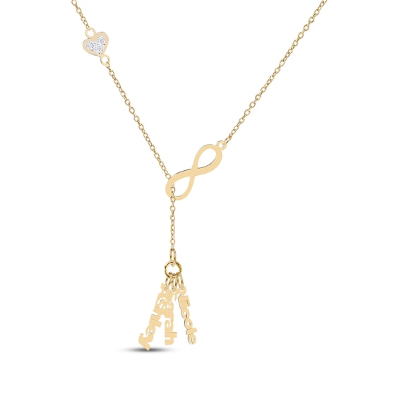 Diamond Accent Three-Name Tassel Infinity Lariat Necklace 14K Yellow Gold 18"