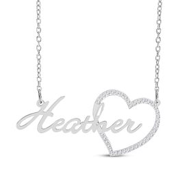 Diamond Heart & Script Name Necklace 3/8 ct tw Sterling Silver 18"