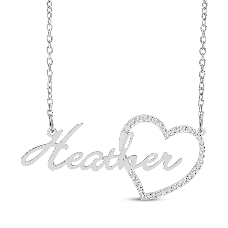 Main Image 1 of Diamond Heart & Script Name Necklace 3/8 ct tw Sterling Silver 18&quot;
