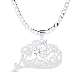 #1 & Script Name Necklace Sterling Silver 18"