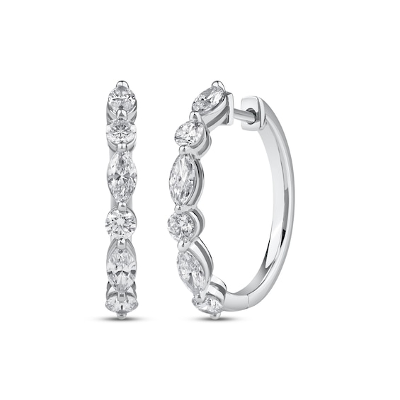 Lab-Created Diamonds by KAY Marquise & Round-Cut Hoop Earrings 1-1/2 ct tw 10K White Gold