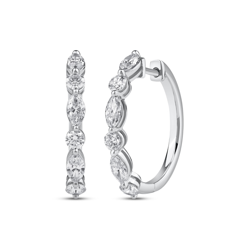 Main Image 1 of KAY Lab-Grown Diamonds Marquise & Round-Cut Hoop Earrings 1-1/2 ct tw 10K White Gold