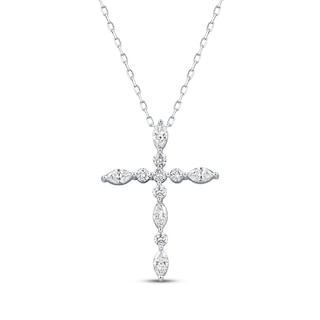 KAY Lab-Grown Diamonds Marquise & Round-Cut Cross Necklace 3/4 ct tw 10K White Gold 18"