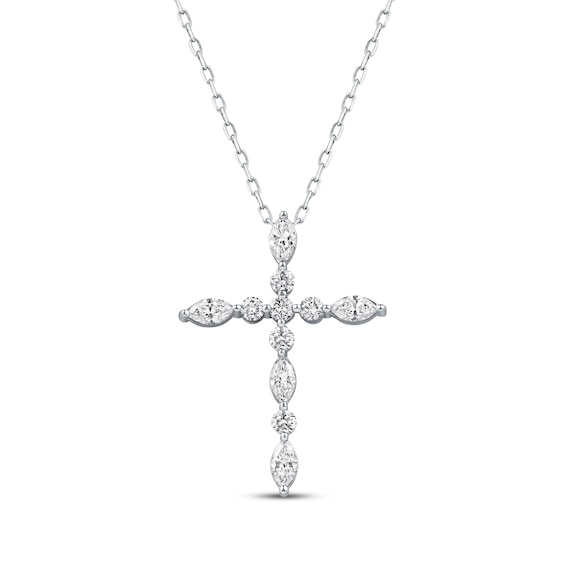 Lab-Created Diamonds by KAY Marquise & Round-Cut Cross Necklace 3/4 ct tw 10K White Gold 18"