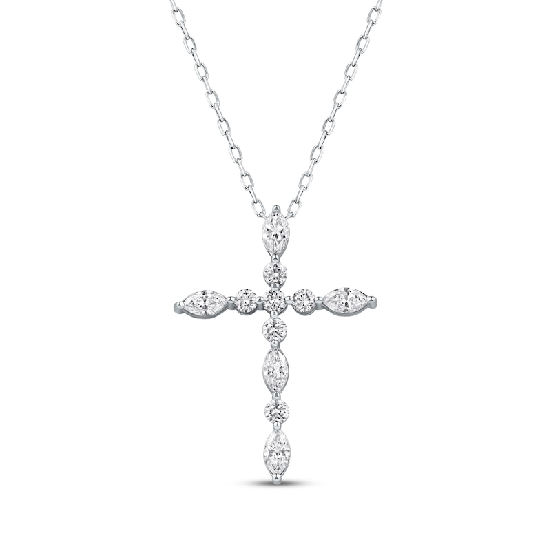 Lab-Created Diamonds by KAY Marquise & Round-Cut Cross Necklace 3/4 ct tw 10K White Gold 18"