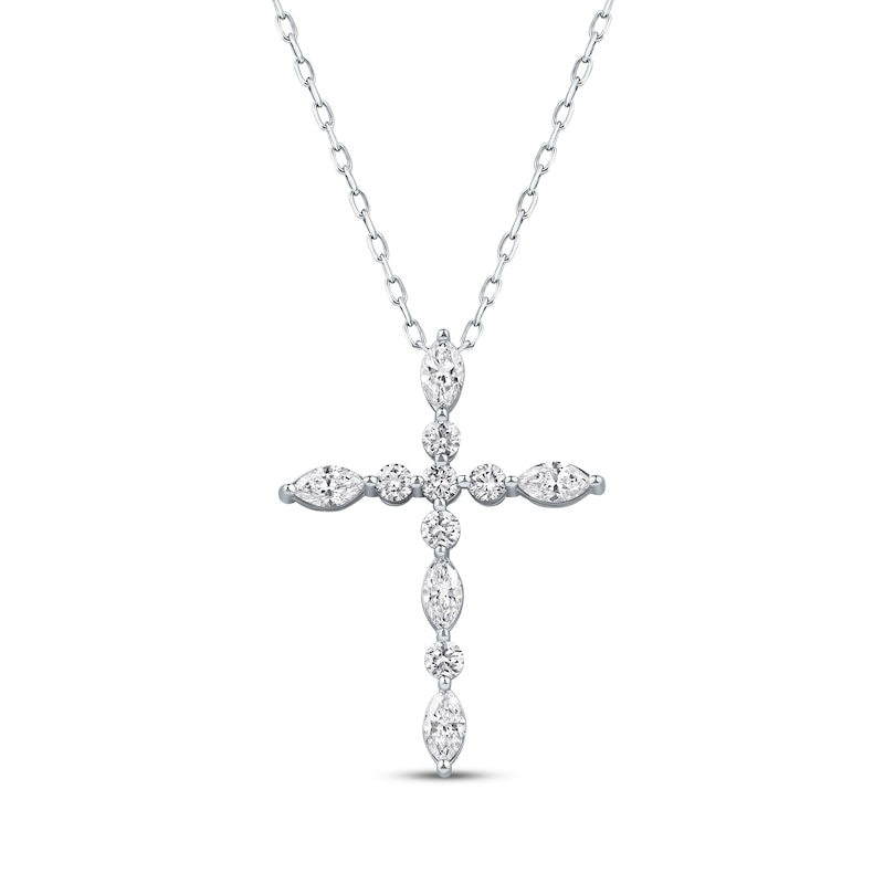 Main Image 1 of KAY Lab-Grown Diamonds Marquise & Round-Cut Cross Necklace 3/4 ct tw 10K White Gold 18&quot;