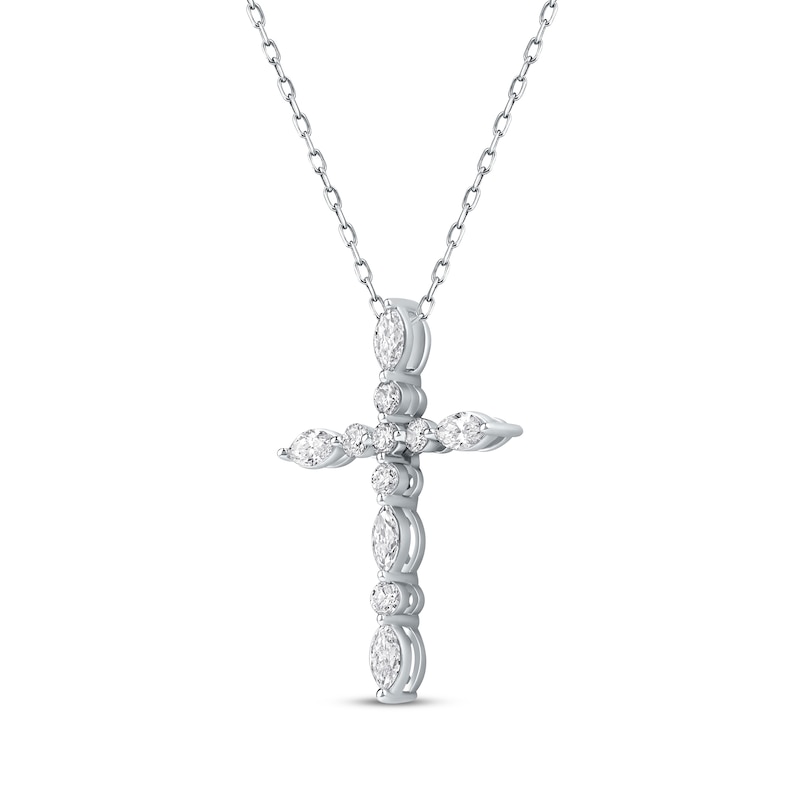 Lab-Created Diamonds by KAY Marquise & Round-Cut Cross Necklace 3/4 ct tw 10K White Gold 18"