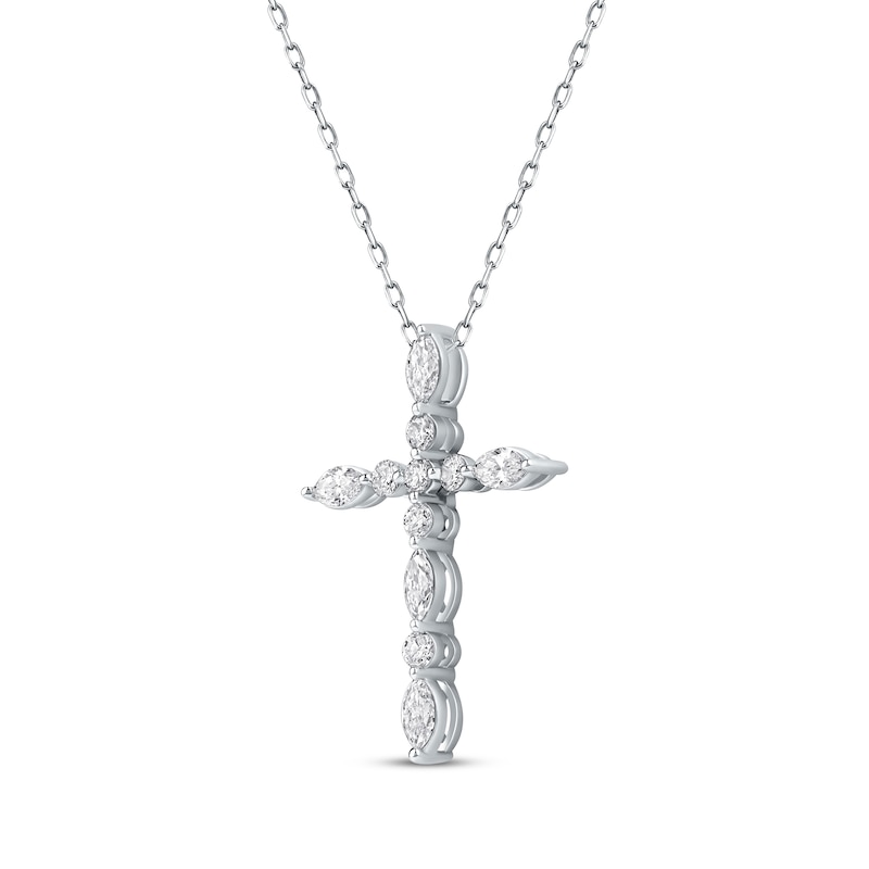 Main Image 2 of KAY Lab-Grown Diamonds Marquise & Round-Cut Cross Necklace 3/4 ct tw 10K White Gold 18&quot;
