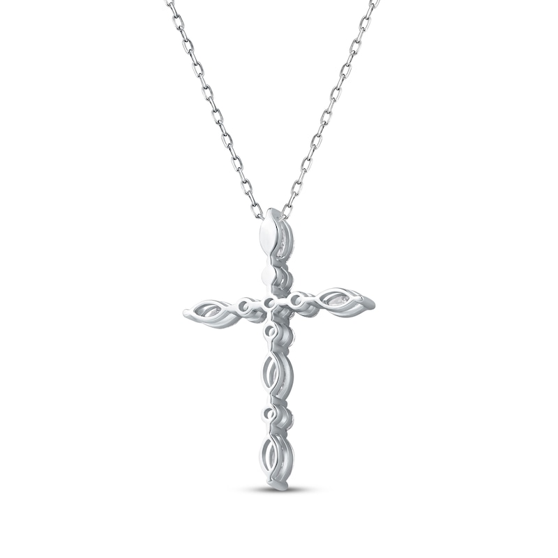 Lab-Created Diamonds by KAY Marquise & Round-Cut Cross Necklace 3/4 ct tw 10K White Gold 18"