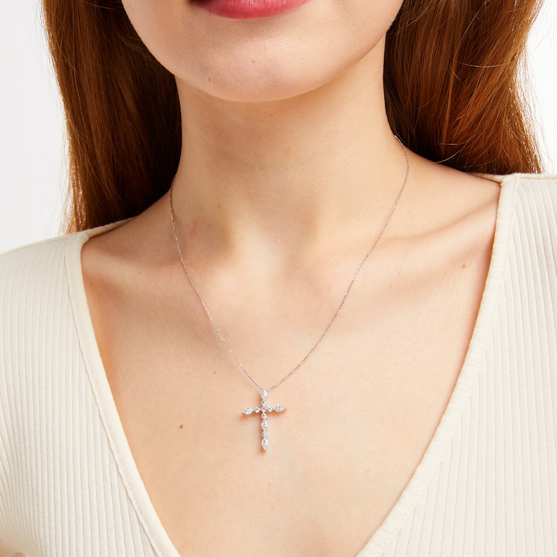 Main Image 5 of KAY Lab-Grown Diamonds Marquise & Round-Cut Cross Necklace 3/4 ct tw 10K White Gold 18&quot;