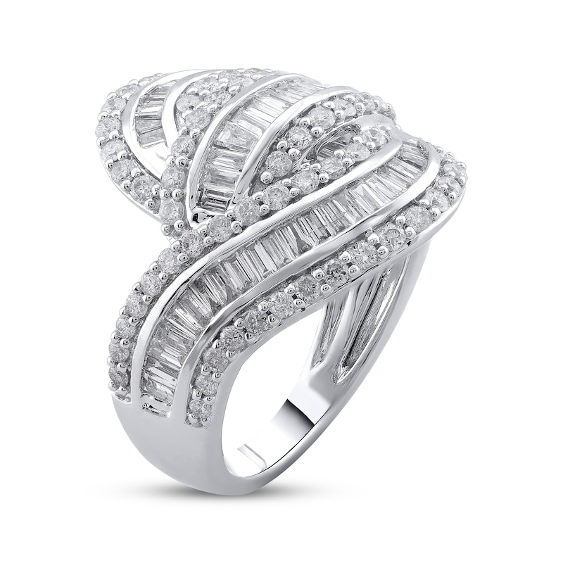 Main Image 2 of Baguette & Round-Cut Diamond Bypass Fashion Ring 1-1/2 ct tw 10K White Gold