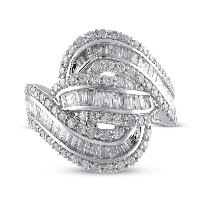 Main Image 4 of Baguette & Round-Cut Diamond Bypass Fashion Ring 1-1/2 ct tw 10K White Gold