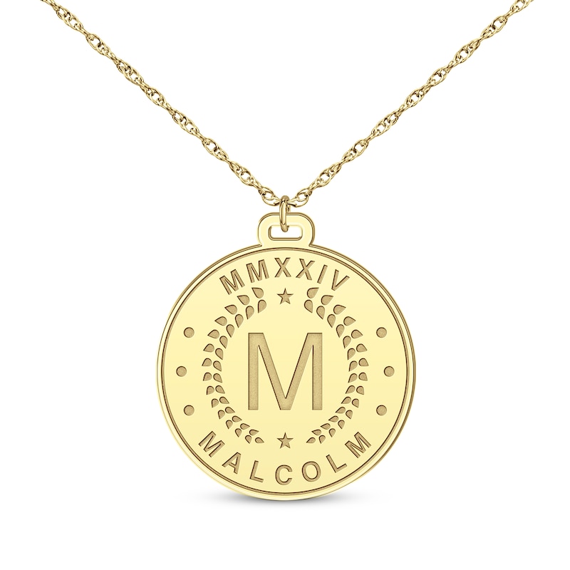 Main Image 1 of Roman Numeral, Initial & Name Disc Necklace 14K Yellow Gold 22&quot;