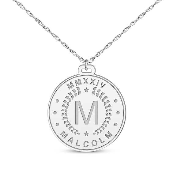 Roman Numeral, Initial & Name Disc Necklace Sterling Silver 22"