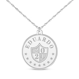 Graduation Name & Year Disc Necklace Sterling Silver 22"