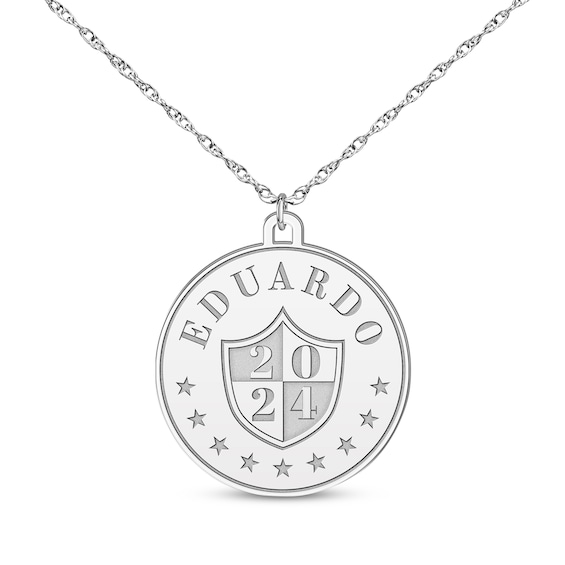 Graduation Name & Year Disc Necklace Sterling Silver 22"