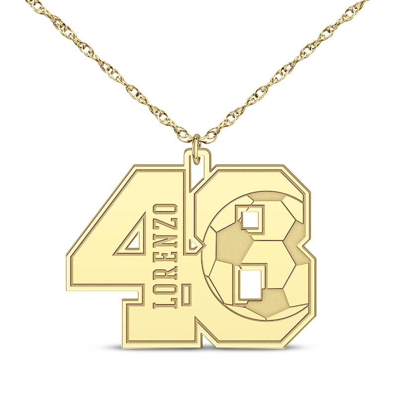 Main Image 1 of Soccer Double Digit Number & Name Necklace 10K Yellow Gold 22&quot;