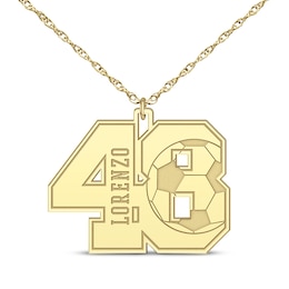 Soccer Double Digit Number & Name Necklace 14K Yellow Gold 22"
