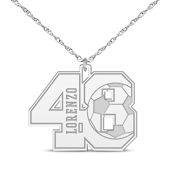 Soccer Double Digit Number & Name Necklace Sterling Silver 22"