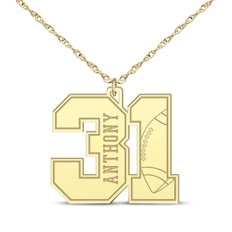 Football Double Digit Number & Name Necklace 14K Yellow Gold 22"