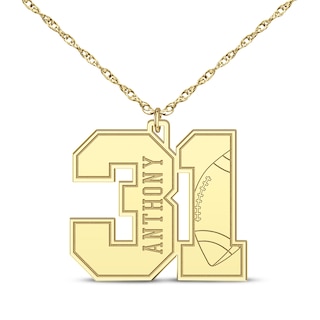 Football Double Digit Number & Name Necklace 14K Yellow Gold 22"
