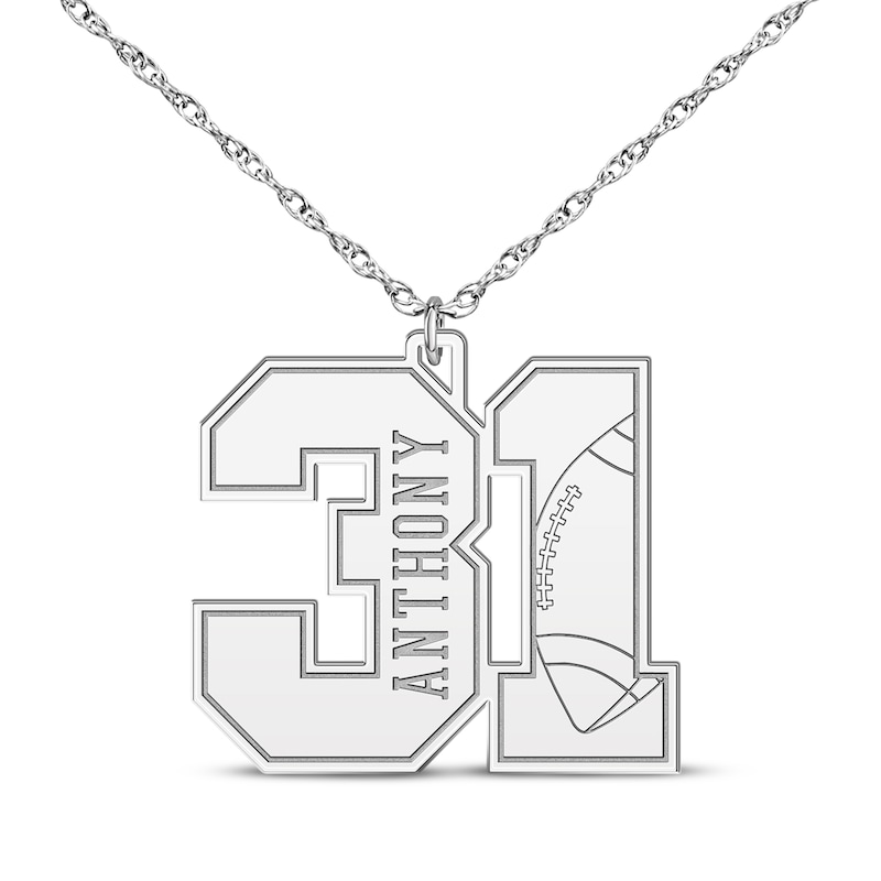 Main Image 1 of Football Double Digit Number & Name Necklace Sterling Silver 22&quot;