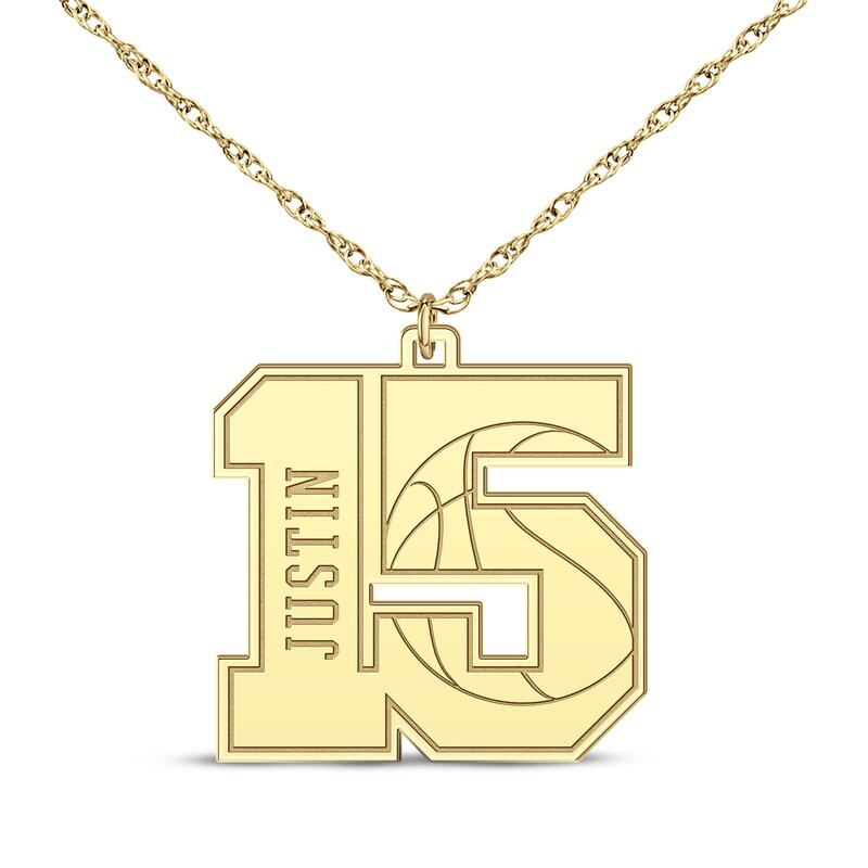 Main Image 1 of Basketball Double Digit Number & Name Necklace 10K Yellow Gold 22&quot;