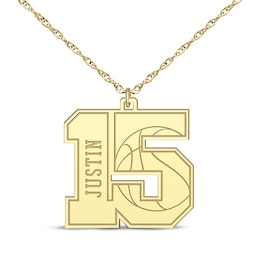 Basketball Double Digit Number & Name Necklace 14K Yellow Gold 22"
