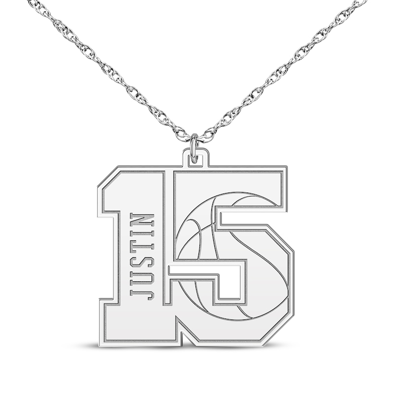 Main Image 1 of Basketball Double Digit Number & Name Necklace Sterling Silver 22&quot;