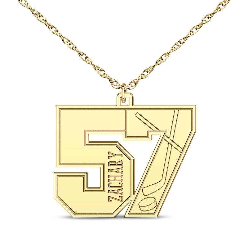 Main Image 1 of Hockey Double Digit Number & Name Necklace 10K Yellow Gold 22"