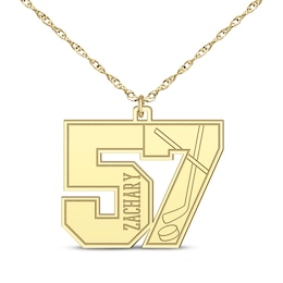 Hockey Double Digit Number & Name Necklace 14K Yellow Gold 22"