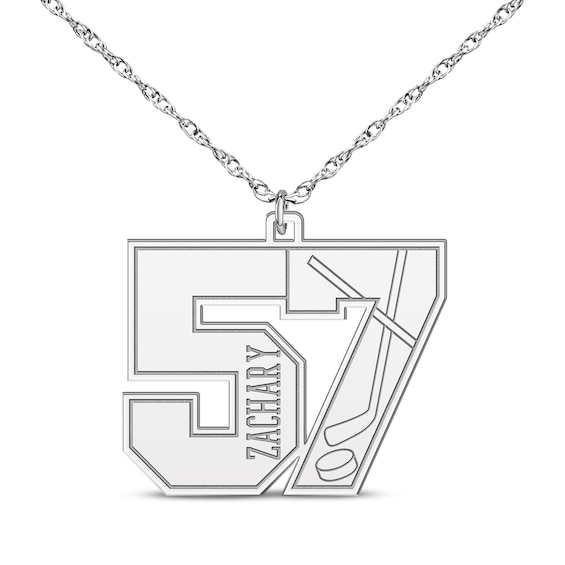 Hockey Double Digit Number & Name Necklace Sterling Silver 22"