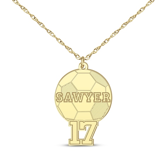 Soccer Name & Number Necklace 10K Yellow Gold 22"