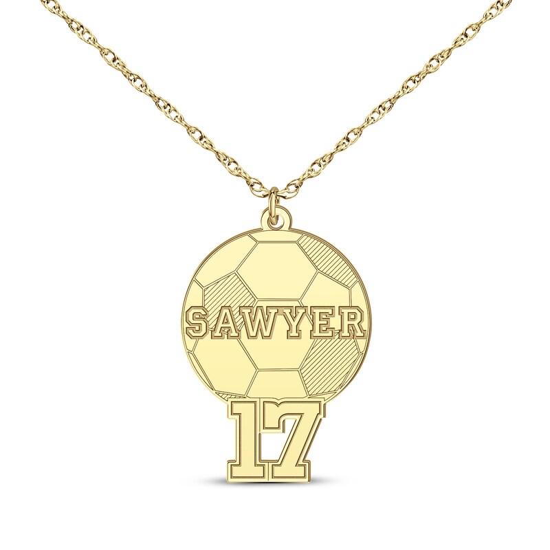 Main Image 1 of Soccer Name & Number Necklace 10K Yellow Gold 22&quot;