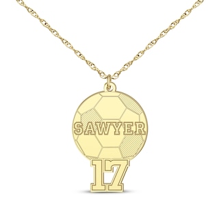 Soccer Name & Number Necklace 14K Yellow Gold 22"