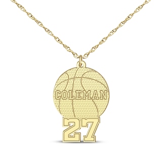 Basketball Name & Number Necklace 14K Yellow Gold 22"