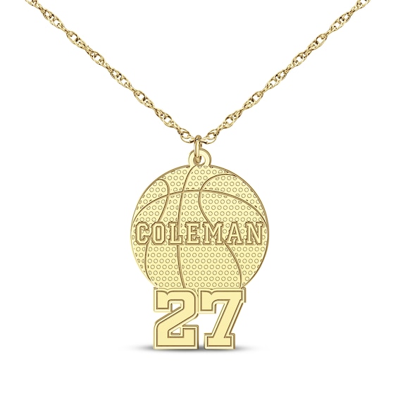 Basketball Name & Number Necklace 14K Yellow Gold 22"
