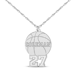 Basketball Name & Number Necklace Sterling Silver 22"