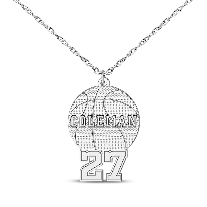 Main Image 1 of Basketball Name & Number Necklace Sterling Silver 22&quot;
