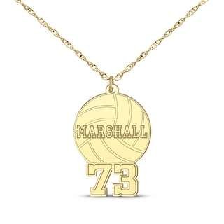 Volleyball Name & Number Necklace 10K Yellow Gold 22"