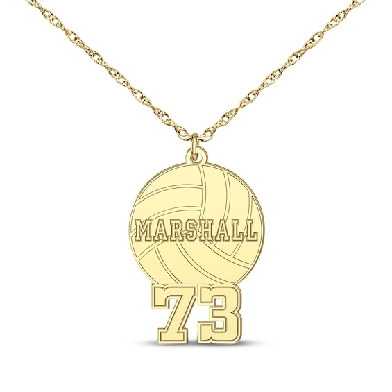 Volleyball Name & Number Necklace 14K Yellow Gold 22"